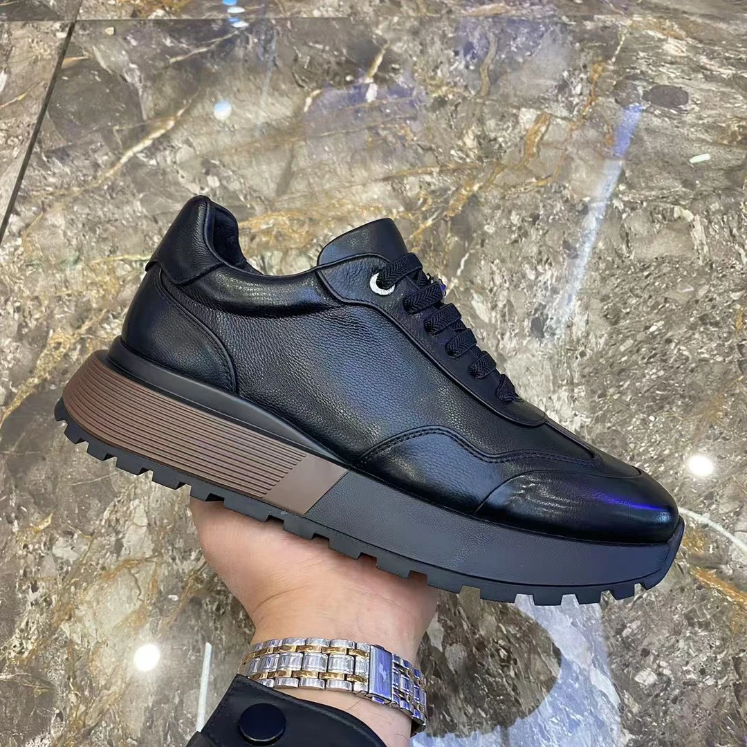 真皮男鞋2025秋季新品高级感牛皮厚底男皮鞋百搭时尚运动休闲潮鞋