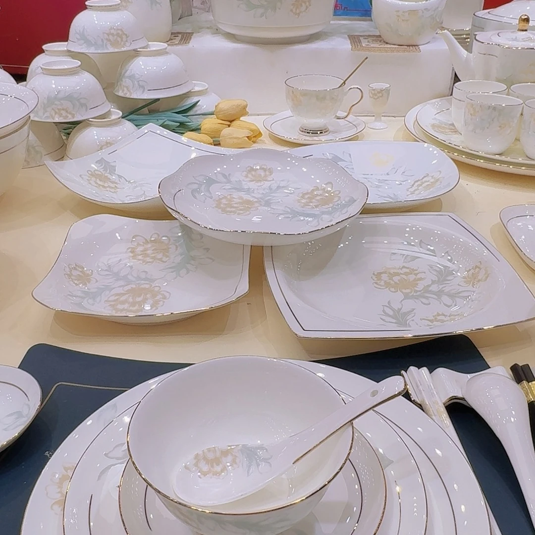 45%以上骨粉骨瓷景德镇描金清雅套装