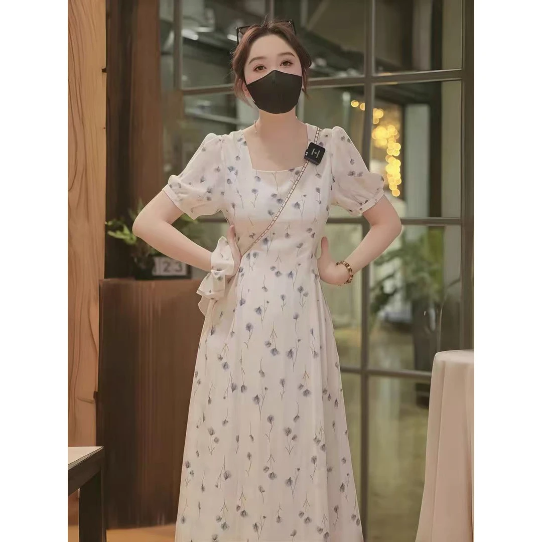 2025夏季法式气质温柔风甜美收腰显瘦碎花孕妇哺乳连衣裙送发圈