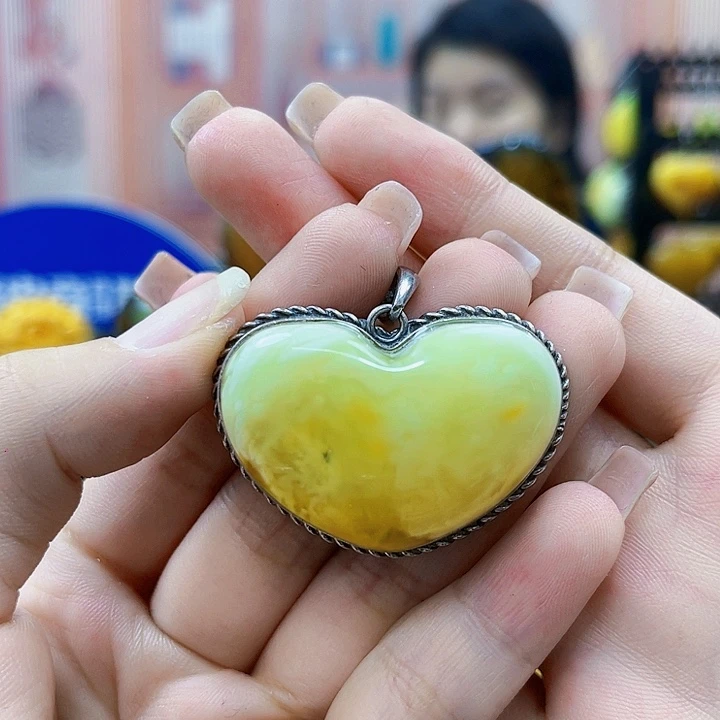 蜜蜡银S925镶嵌裸石吊坠