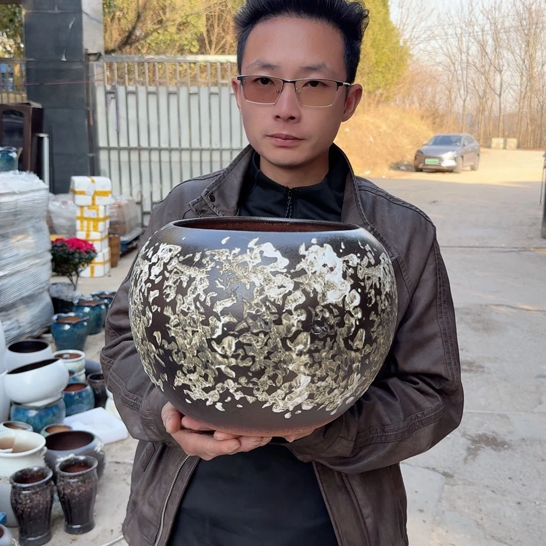 紫砂花盆口23高23（肚子30（一个球姹寂黑