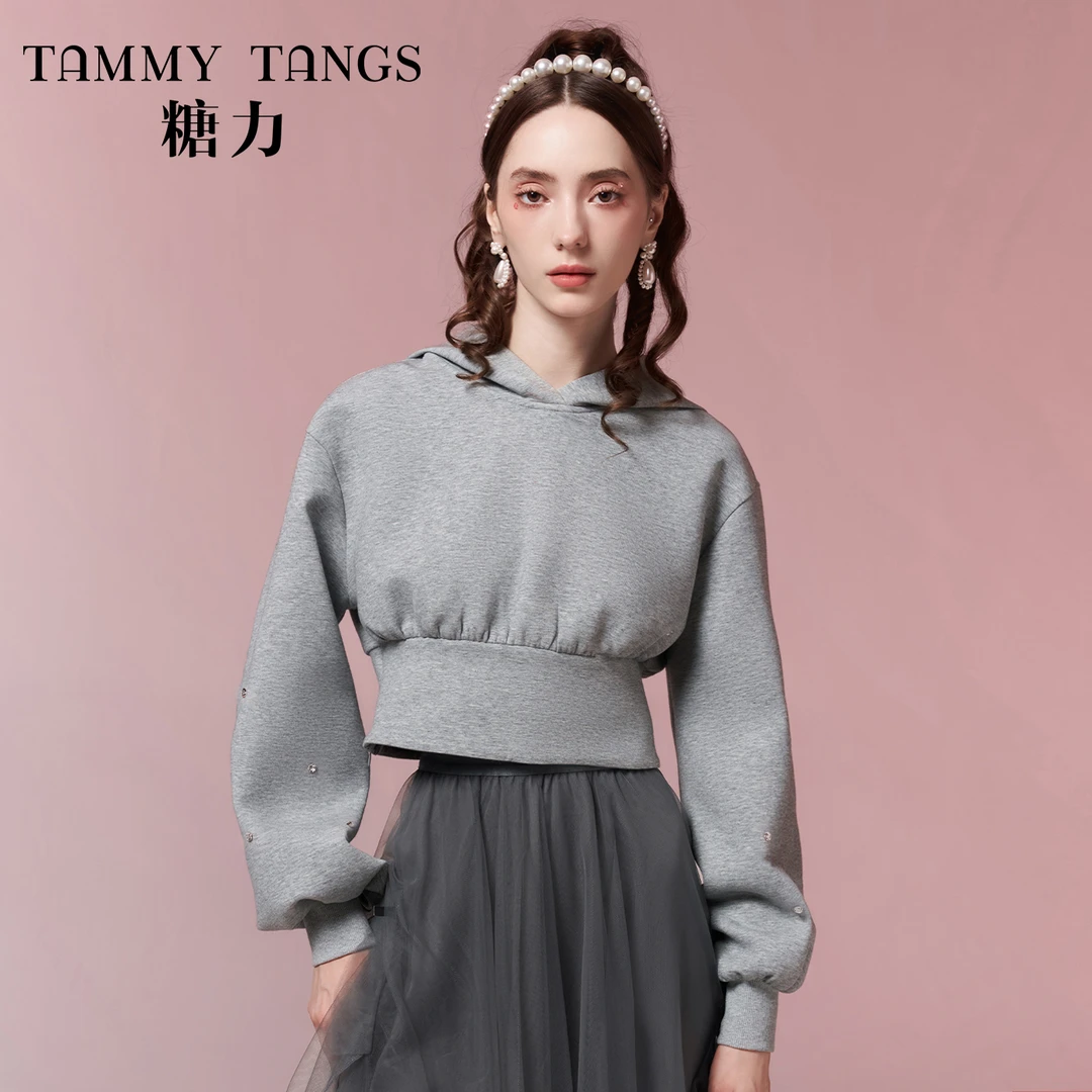 糖力春秋季新款高街连帽卫衣女小个子短款显瘦上衣