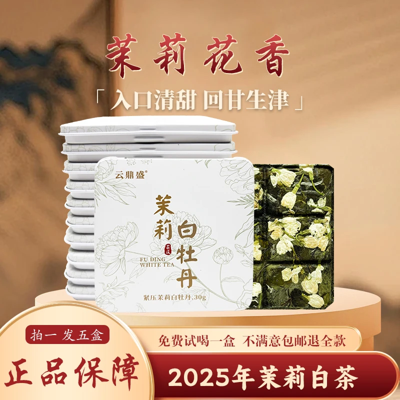 [5盒装2025新茉莉花茶]茉莉白牡丹广西横县福鼎白茶冷泡花香水甜