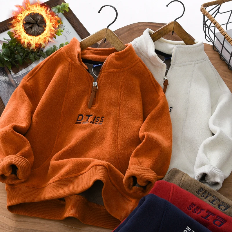 男童加绒卫衣冬季2025新款中大童奥粒绒加厚儿童装刺绣半高领长袖