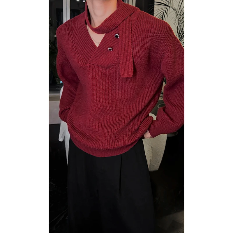 龙叨叨2024秋季新款小众设计感潮流痞帅纯色百搭轻奢休闲毛衣