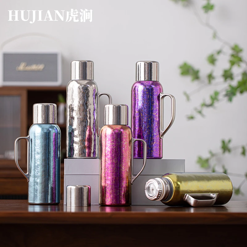 HUJIAN虎涧钛杯纯钛杯传家壶大容量保温壶焖茶壶家用泡茶壶保温杯
