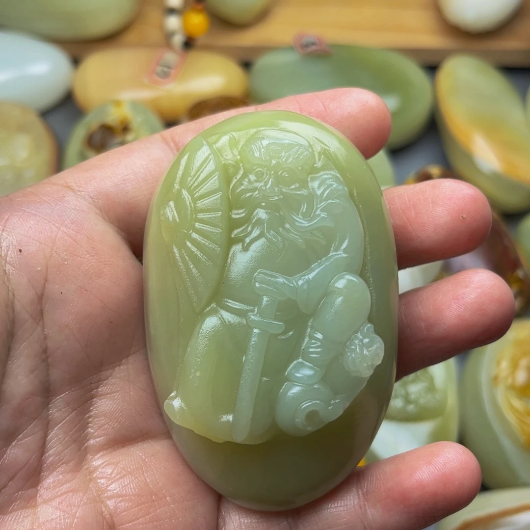 休***眠石材方解石手把件钟馗