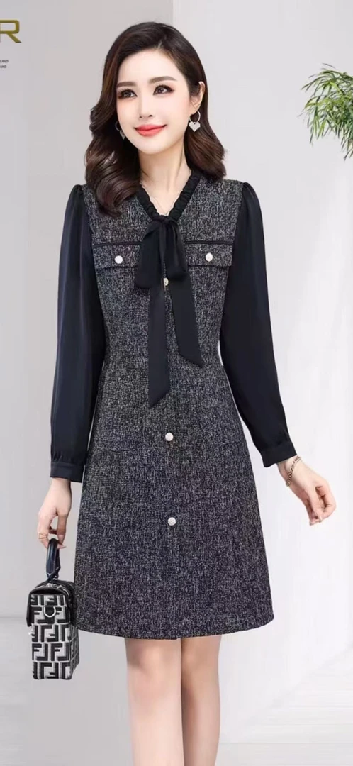 时尚减龄拼接连衣裙【06】显瘦气质洋气妈妈装遮肚修身收腰