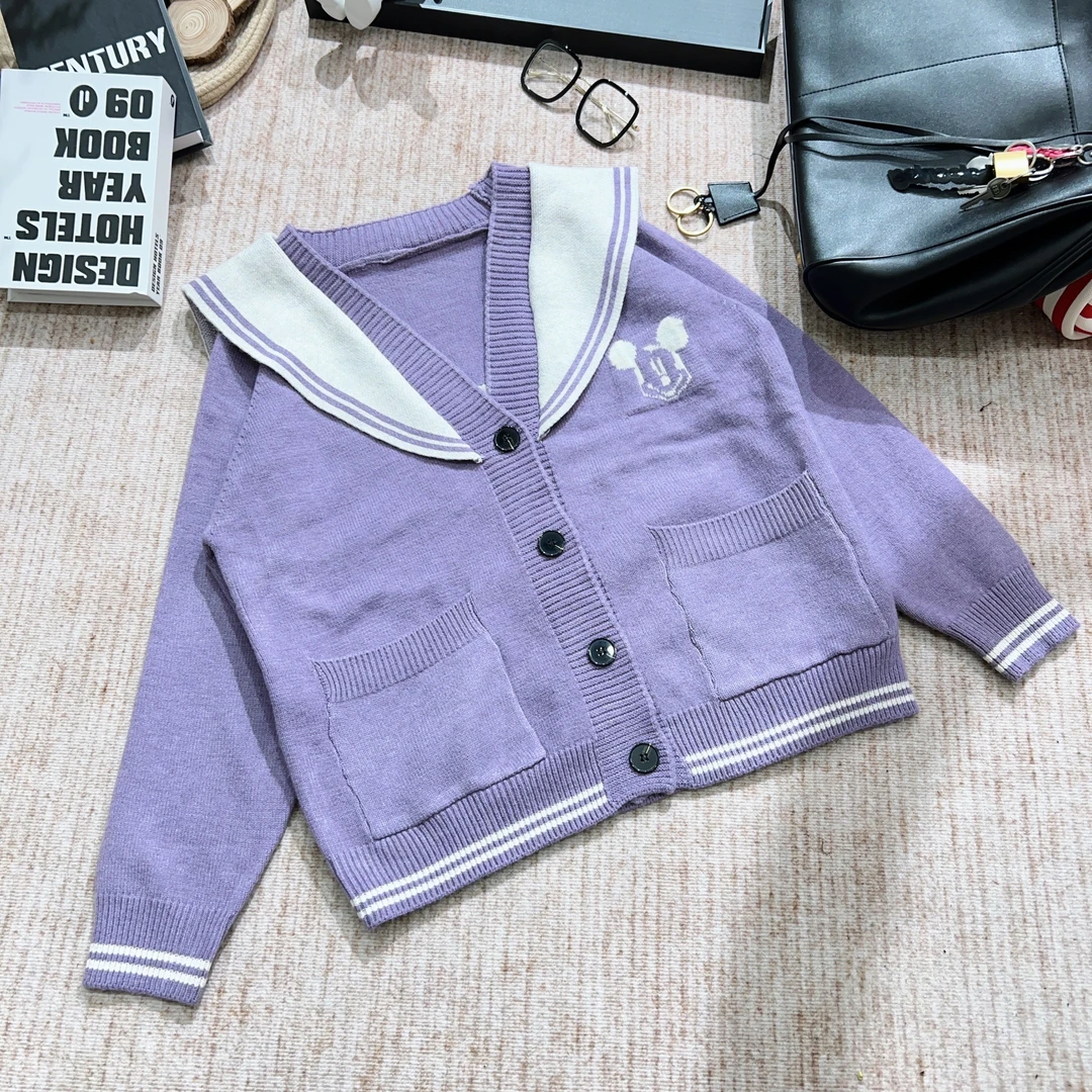 2025秋季新款卡通刺绣海军领长袖毛衣开衫外套0611