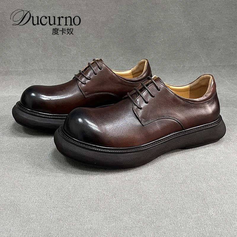 真皮皮鞋男英伦复古擦色大头鞋子秋季百搭德比鞋高端休闲皮鞋