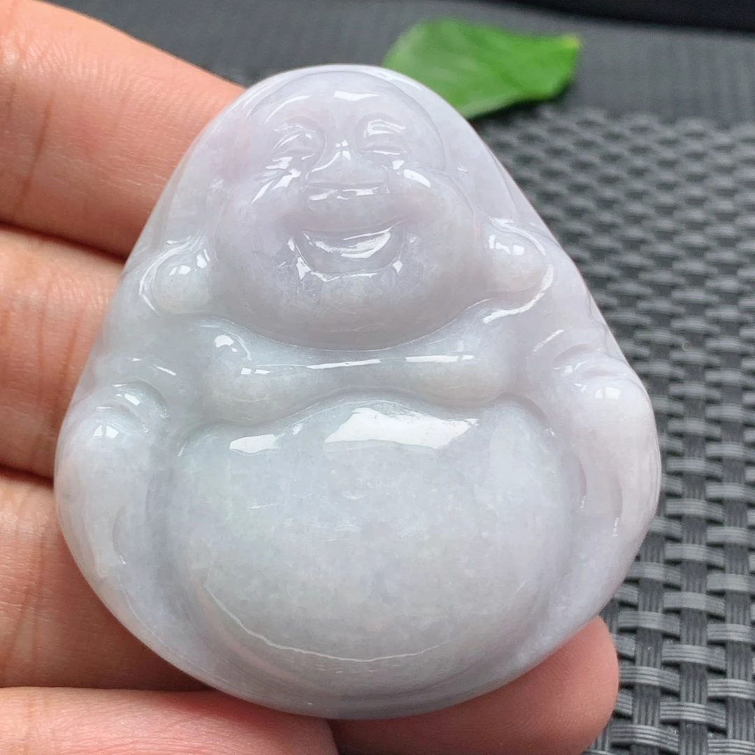缅甸天然a货翡翠玉石佛公吊坠大厚装弥勒佛淡紫色大肚佛挂件项坠
