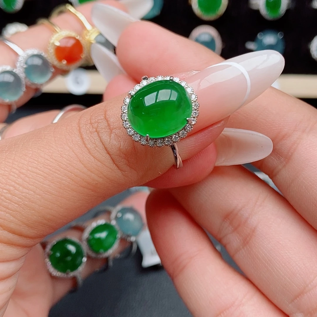 翡翠戒指银S925镶嵌有色花需要包容