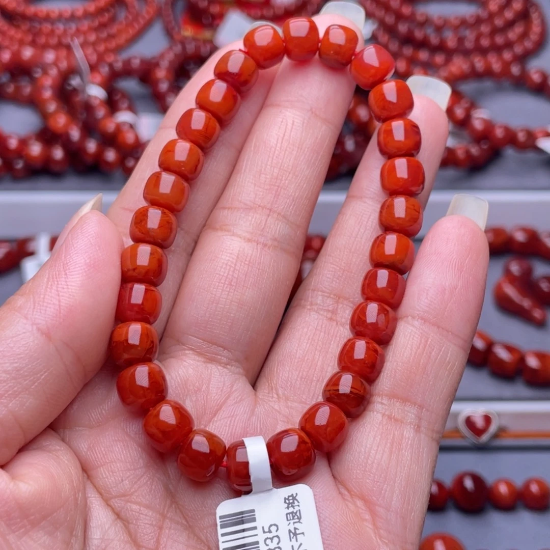 南红玛瑙未镶嵌配珠7.6mm瓦西柿子满肉满色老型手串