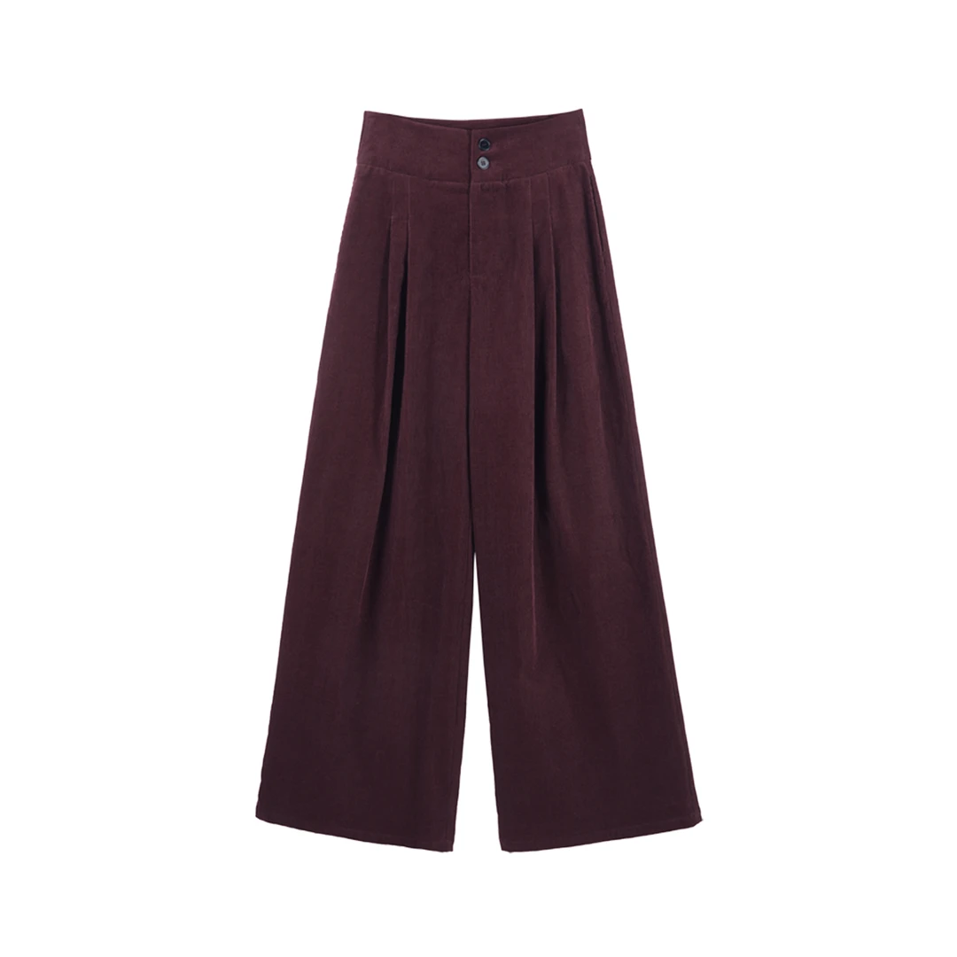 DENGDAHA「大哈」复古风 高腰显瘦显腿长阔腿裤HBZW800076