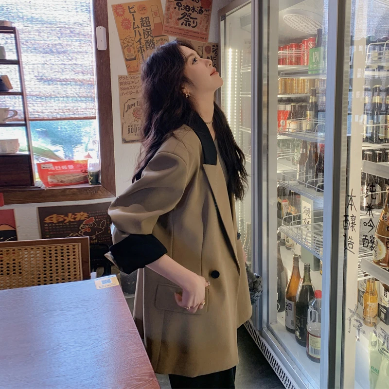 通勤风西装外套女2025春秋新款松弛感韩系穿搭撞色休闲氛围感西服