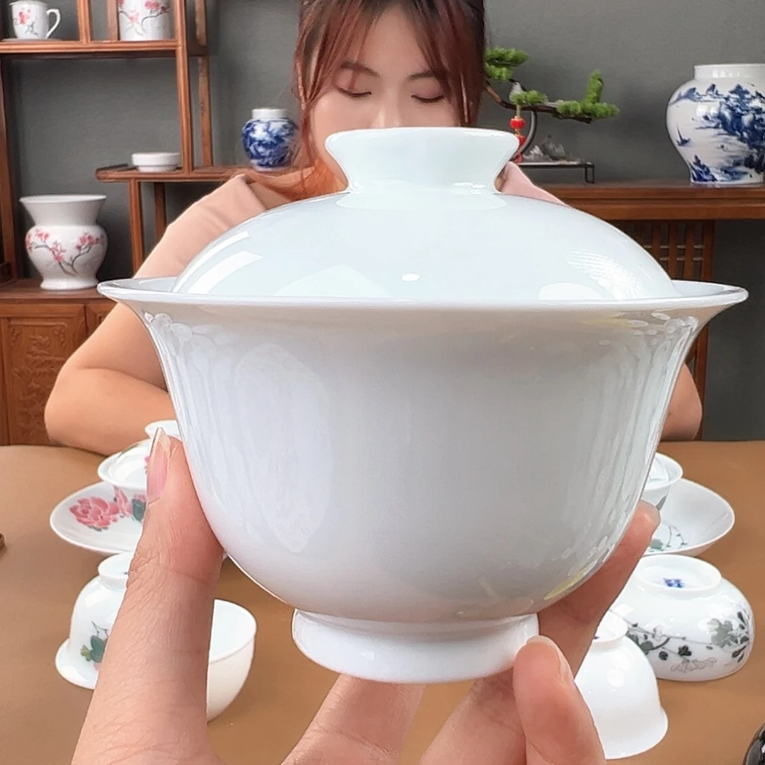 柴窑 素胎两才盖碗