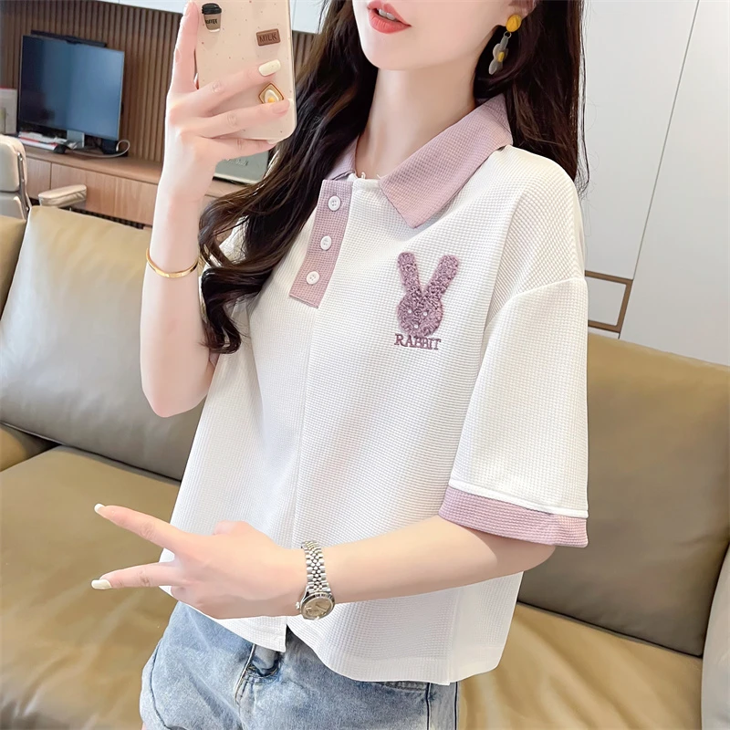 小个子2025夏季新款华夫格短袖女装T恤小众短款POLO上衣打底衫ins