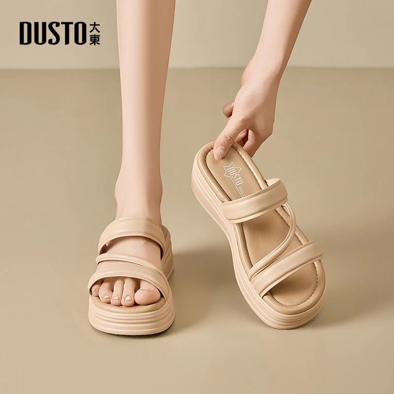 大东女鞋夏季新款外穿休闲百搭舒适拖鞋时尚增高显瘦沙滩凉鞋1252
