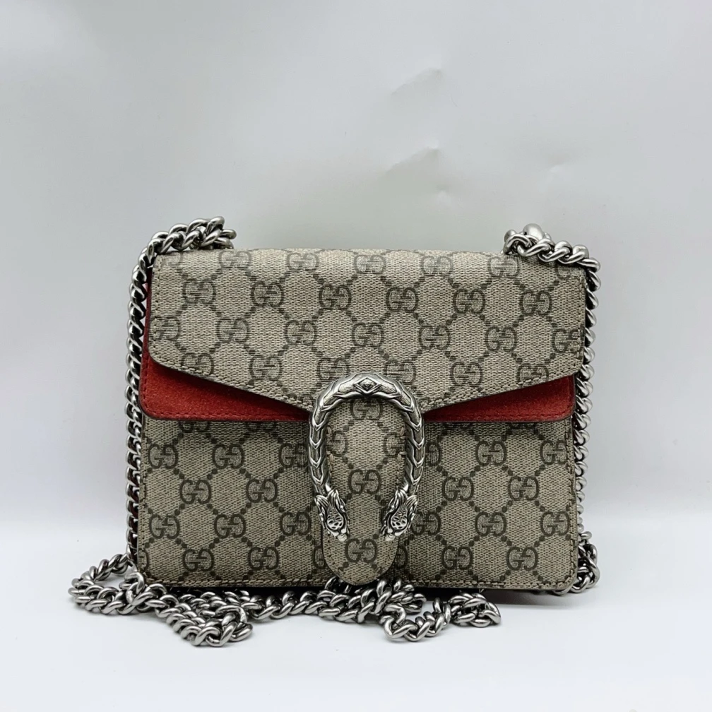 95新 GUCCI/古驰  老花拼红色酒神链条 包 1442 1132