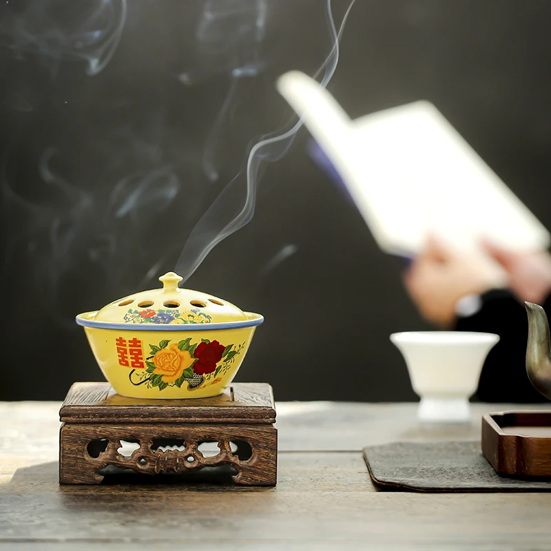 搪瓷双喜熏香炉复古陶瓷香炉家用室内檀香熏香炉盘纯全季禅茶香薰