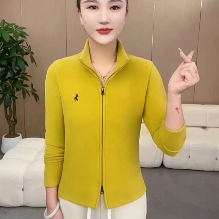 爆款2025新款双头拉链纯色刺绣百搭春秋冬开衫内搭外穿上衣女
