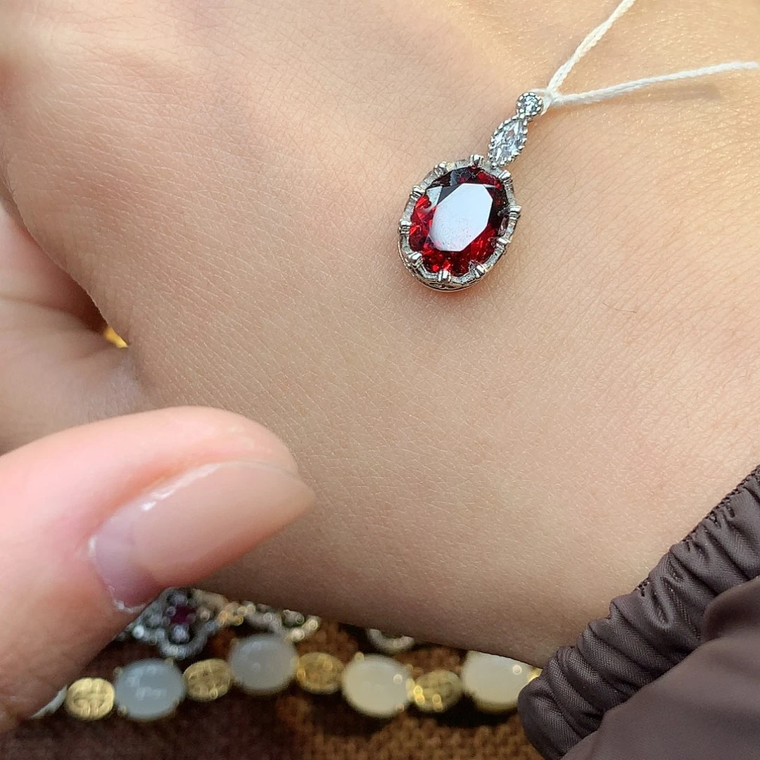 颈饰石榴石银S925镶嵌