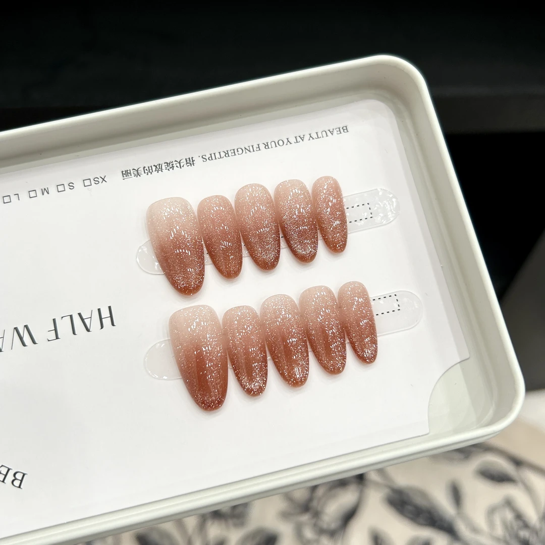 【焦糖奶油】蓝珊手工穿戴甲绝美渐变粽搭配爆闪银猫眼入秋简约气质