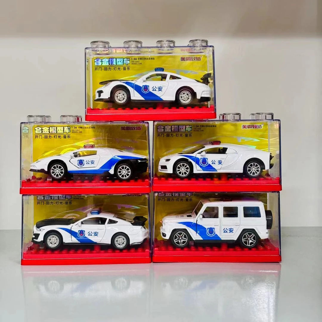 【到手1盒】亚克力合金声光公安警车双开模型车