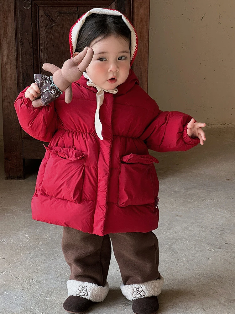 奶茶小猪冬季韩系女宝羽绒服白鸭绒婴幼儿连帽保暖加厚外套a类