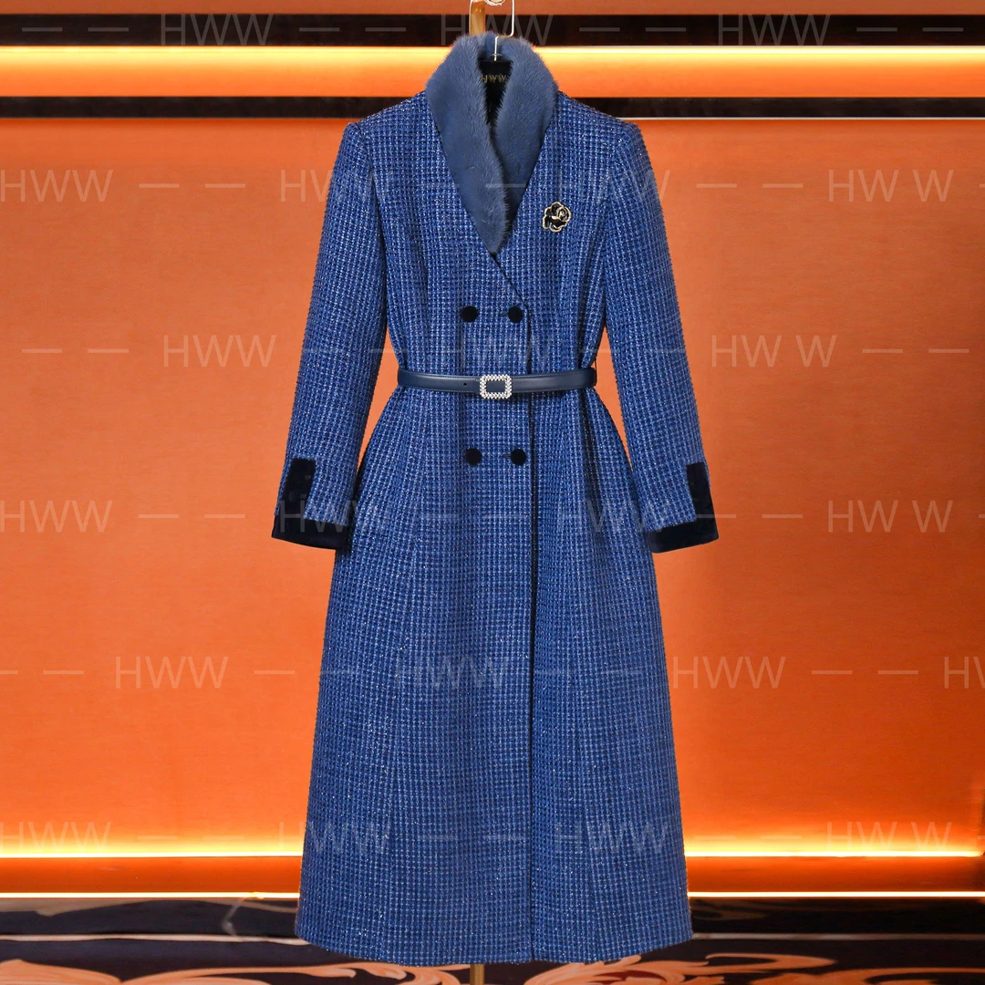 白鹅绒(毛领水貂毛)潮流时尚法式收腰长款羽绒服DHZZR407051