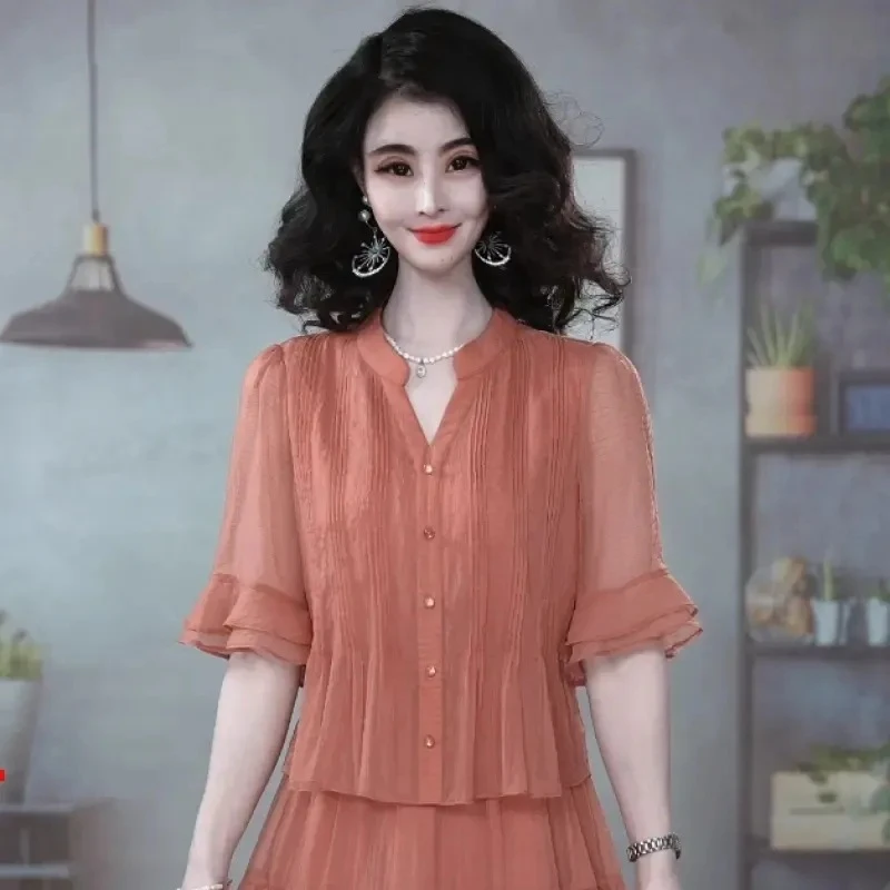 薄款连衣裙春夏短袖夏装优雅风气质休闲高腰POLO领纯色宽松大码