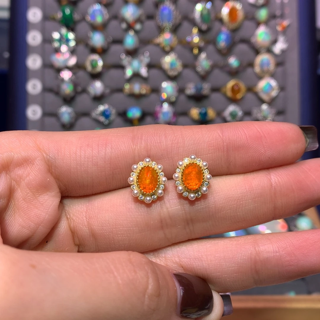 银S925镀金镶嵌欧泊耳钉款式文**兵