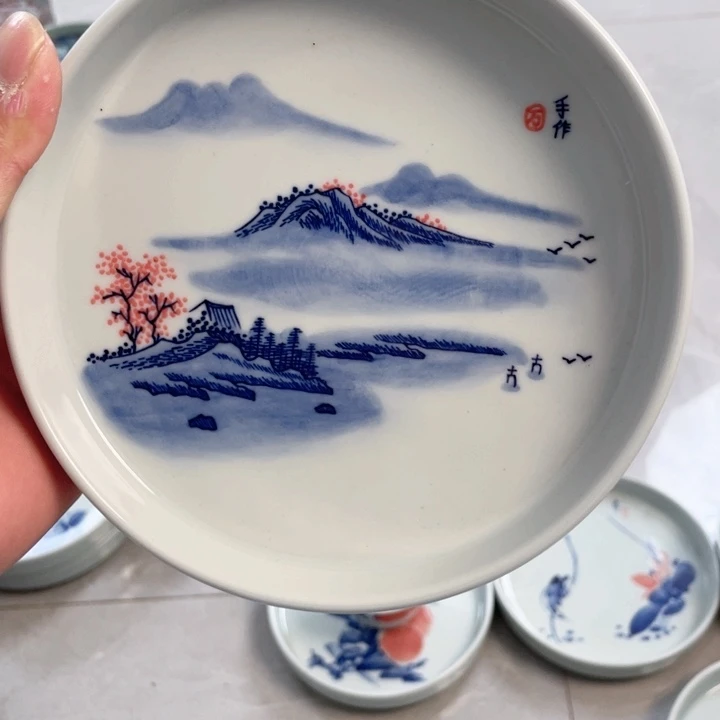 瓷片景德镇手作山水画壶承