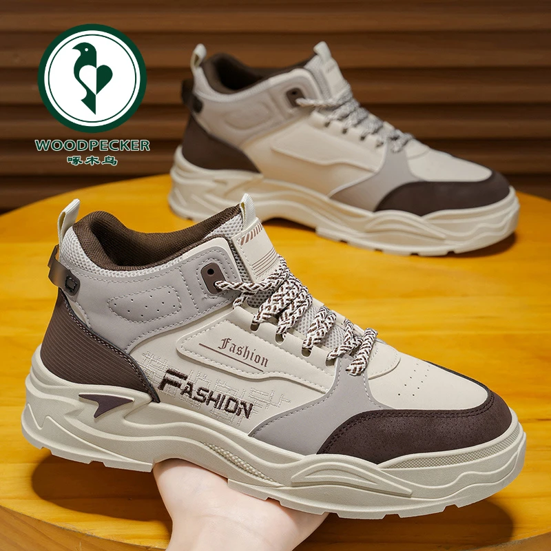 【正品】啄木鸟秋季男鞋高帮工装鞋韩版厚底马丁靴运动休闲板鞋短靴