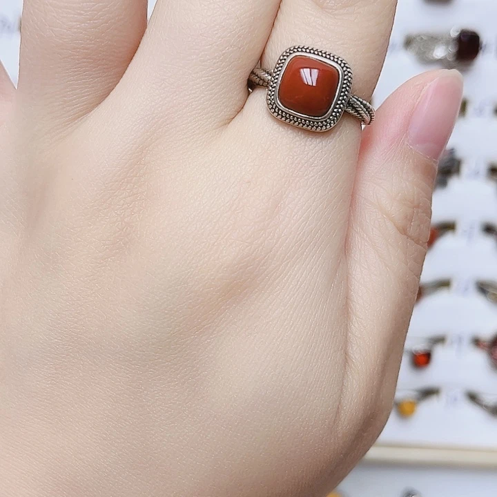 玛瑙/玉髓银S925镶嵌戒指