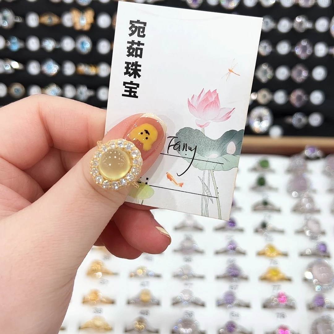 蛇纹石玉银S925镀金镶嵌戒指F***y戒指