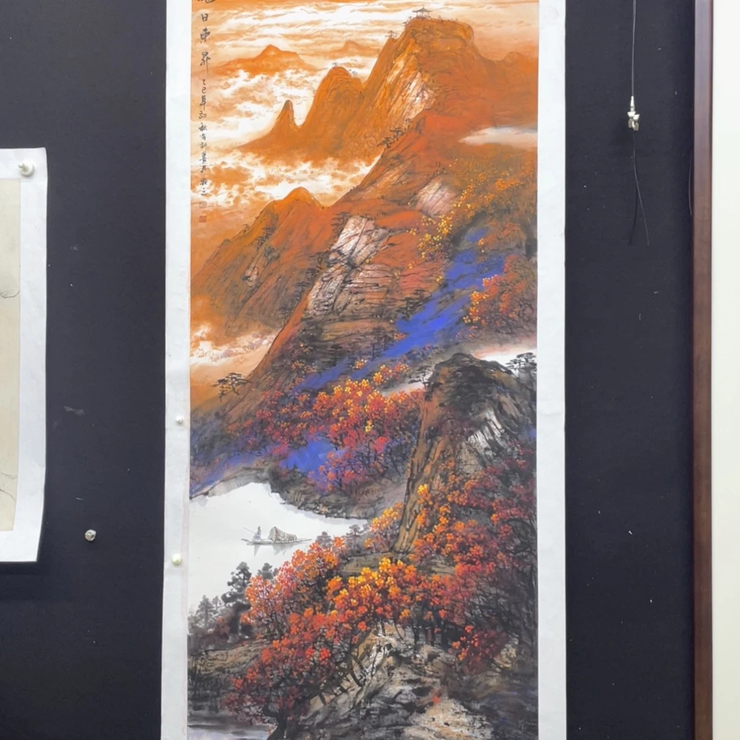 国画手绘国画，重彩山水