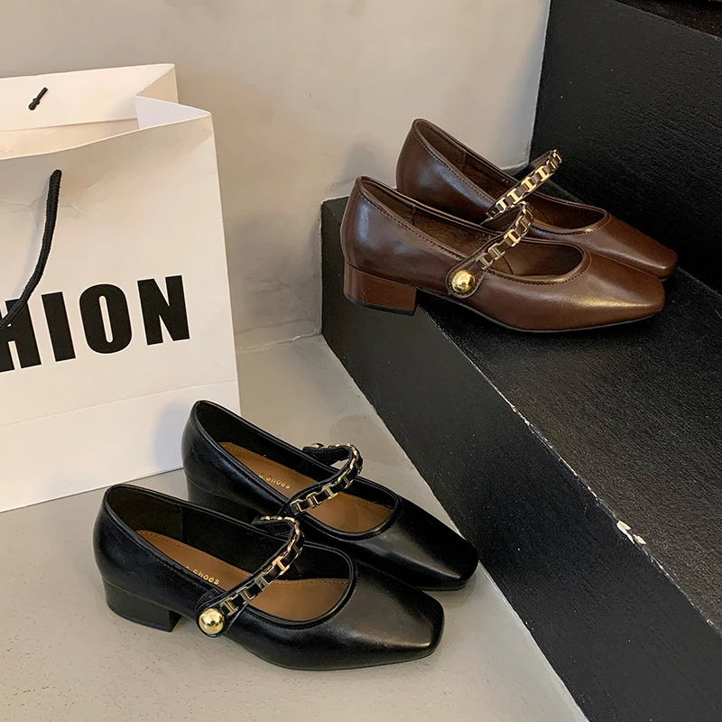 暮秋秋2025年春夏新款法式百搭方头低跟单鞋女韩版悠闲时尚高跟鞋