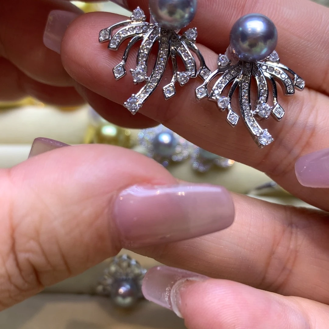 银S925镶嵌耳饰海水珍珠