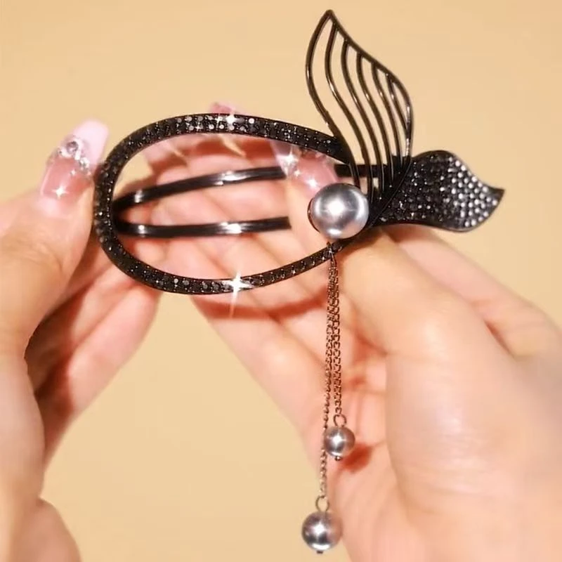 高级感鱼尾夹椭圆流苏盘发扭扭夹一字夹发夹气质美百搭轻奢发卡