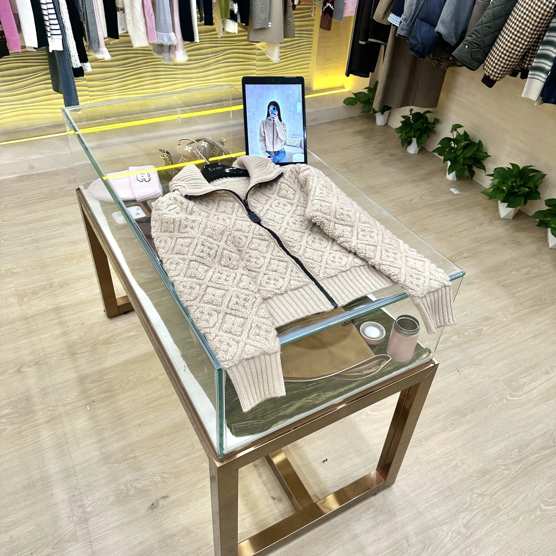 A567【L家】高版本25n秋冬新款长袖高领格纹拉链款针织外套针织衫