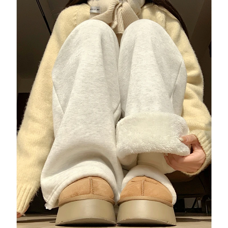 鑫鑫同学白灰运动裤女秋冬新款宽松显瘦直筒阔腿裤小个子高腰卫裤