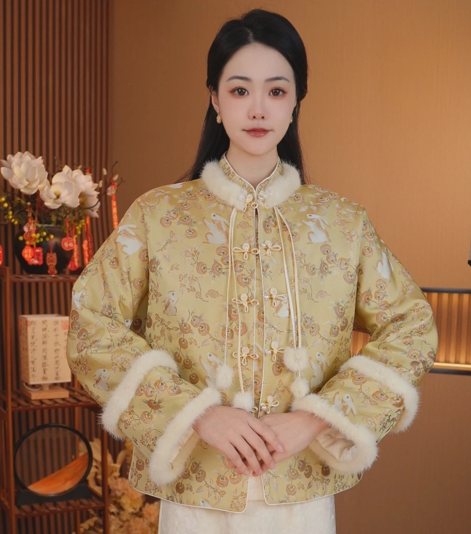 大展宏兔-新中式国风提花水貂毛冬款外套2025D6652芒果广源仓