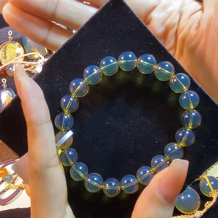 蓝珀未镶嵌珠宝奇石墨西哥蓝珀手串9