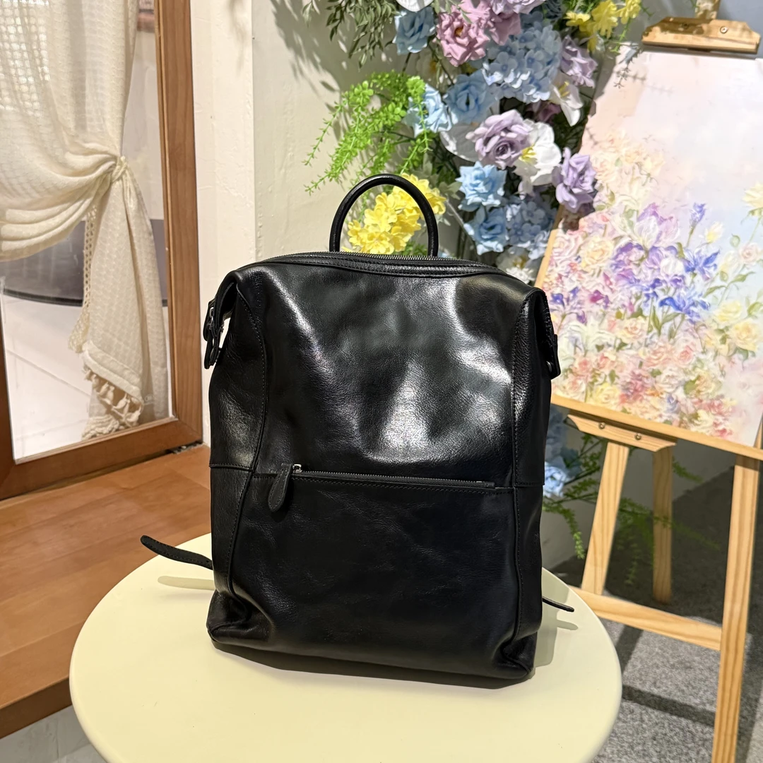 尤里克通勤大容量复古进口植鞣真皮英伦风双肩包背包大包