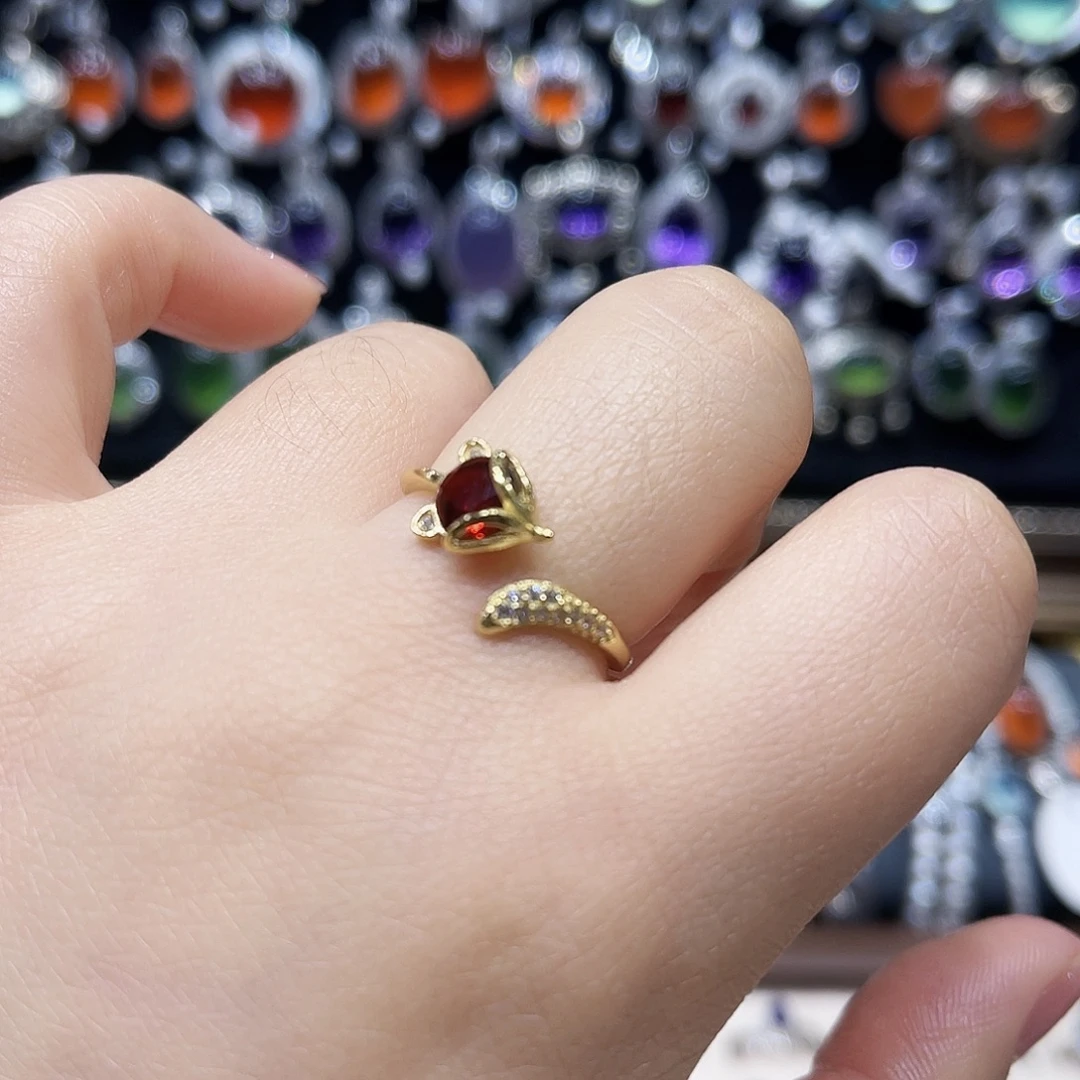 蛇纹石玉银S925镶嵌戒指