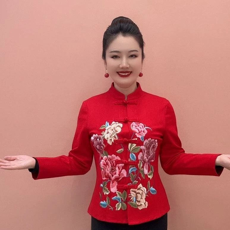 时尚刺绣牡丹民族风服饰2025秋冬新款重工洋气盘扣开衫