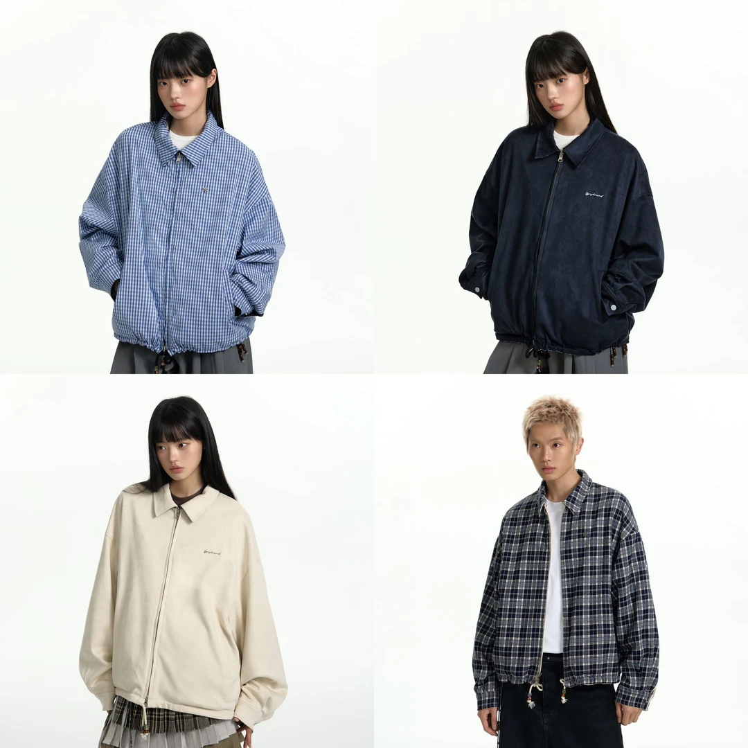 【双面穿】TGNS仿麂皮夹克男女秋季复古宽松格子工装外套女休闲上衣