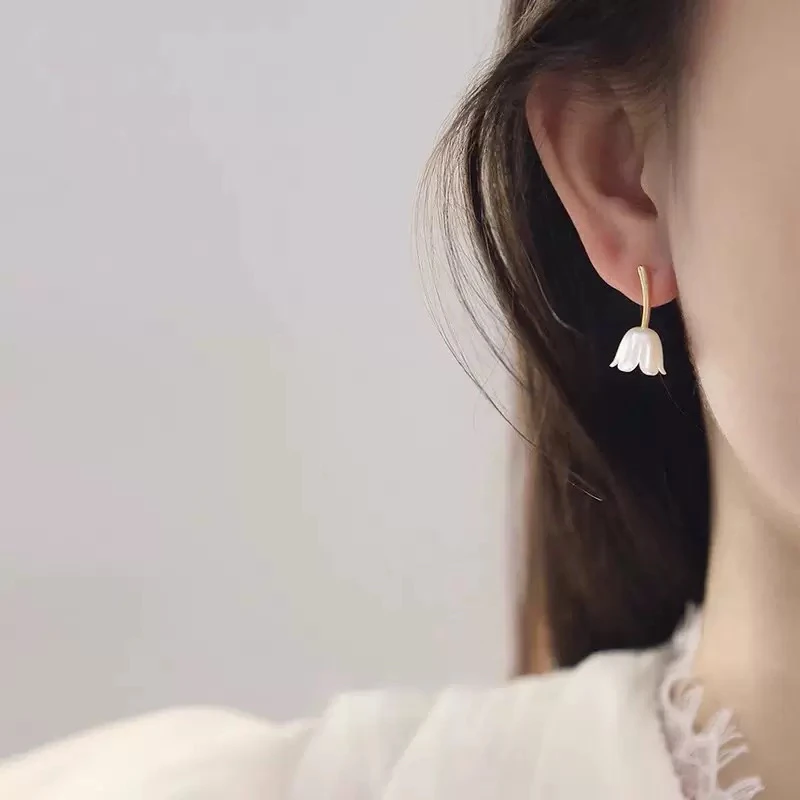 铜合金耳饰 「百合庄园」百合花郁金香蚊香盘耳夹清冷感耳饰无痛森