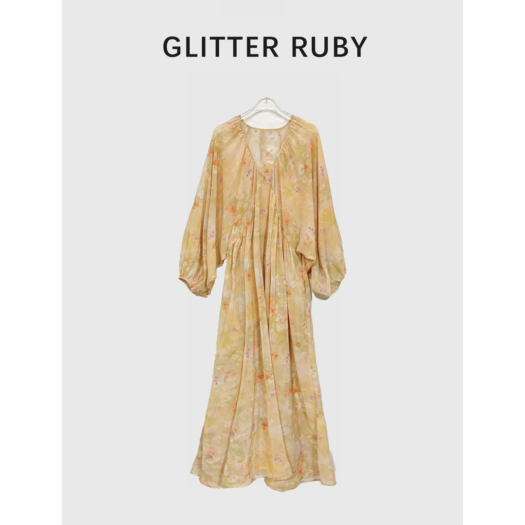 【浮云月下】夏季提花长袖长裙气质优雅连衣裙长袖设计师中